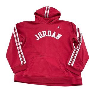 Jordan‎ Hoodie Men Large Red White Stitched Twill Stripe Pullover Basketball